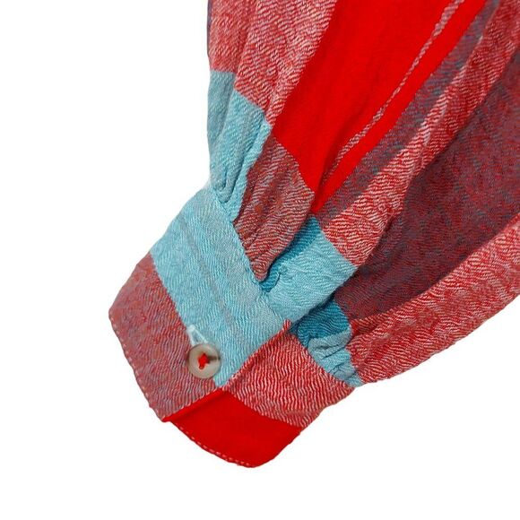 Anthropologie Pilcro Breeze Plaid Blouse Womens XS Red Blue Button Raglan Sleeve - Picture 9 of 12